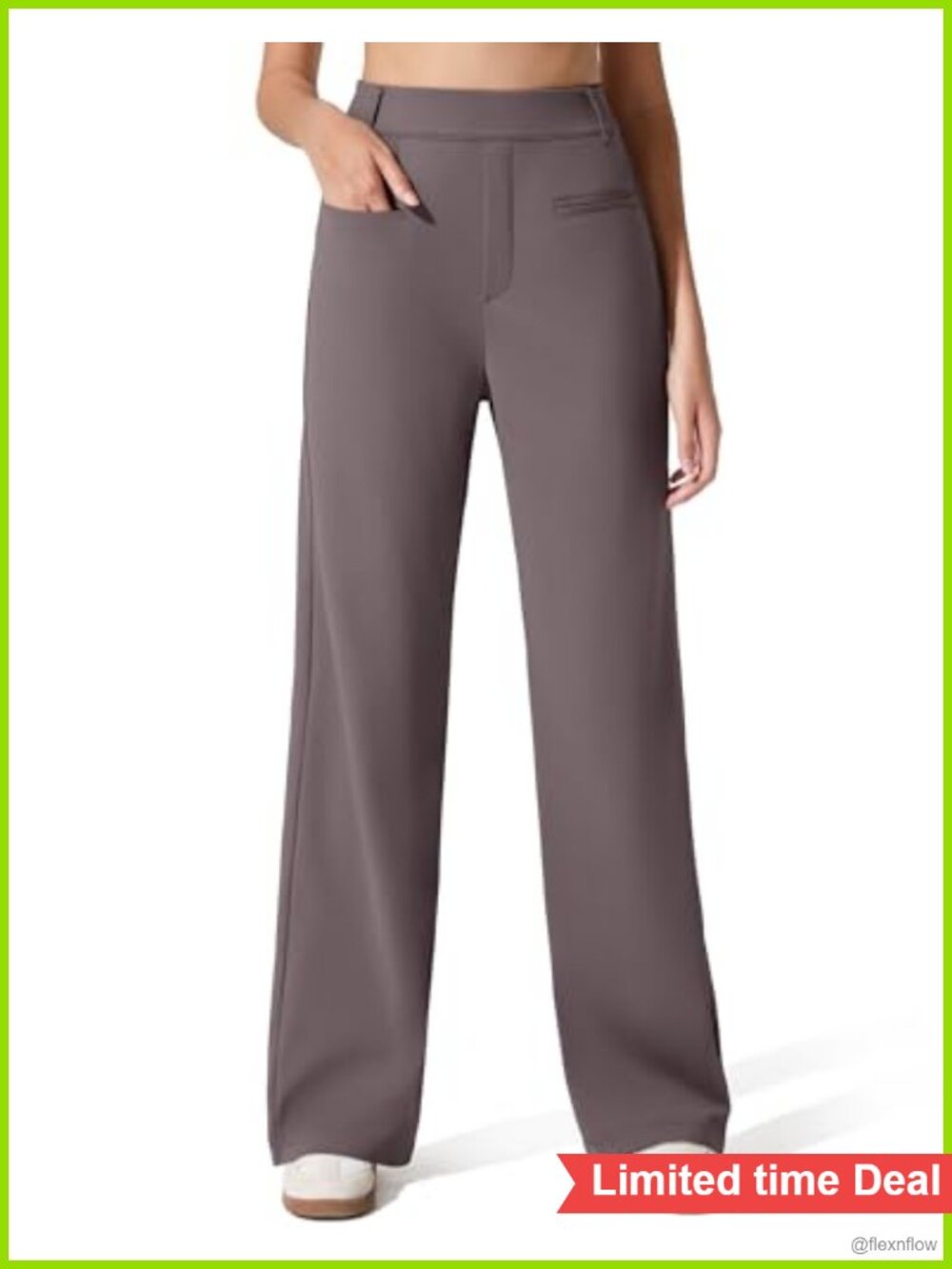 Straight Leg Work Pants with Pockets, High Rise Pull On Trousers, Wrinkle